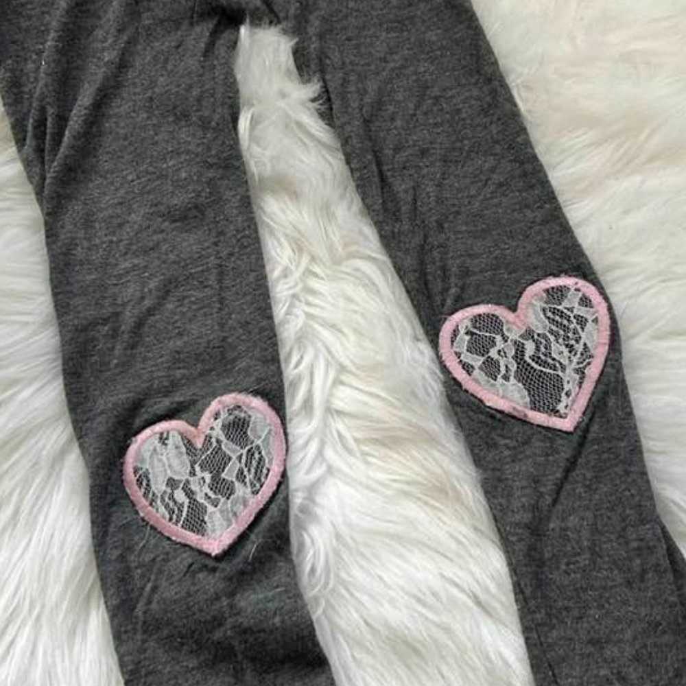 Girls Lace Heart Leggings Valentine's Day Size 7